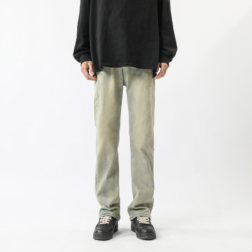 American Street Pants Cleanfit Yellow Clay Jeans Spring and Autumn Trend Brand Casual Slim Fit Straight Leg Washed Pants