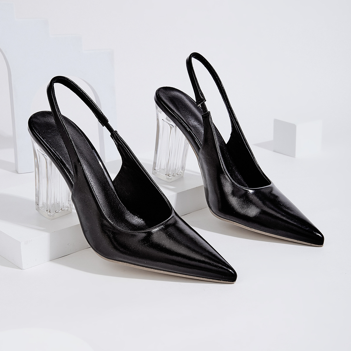 2024 New Transparent Heel Back Strap European and American Women's Shoe Cover Feet Slim Heel Pointed Toe Wrapped Sandals