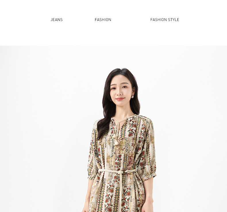 Đầm maxi nữ thắt eo bohemian in hoa kỳ lạ tay ngắn rộng che thịt — Màu cà phê chi tiết 21