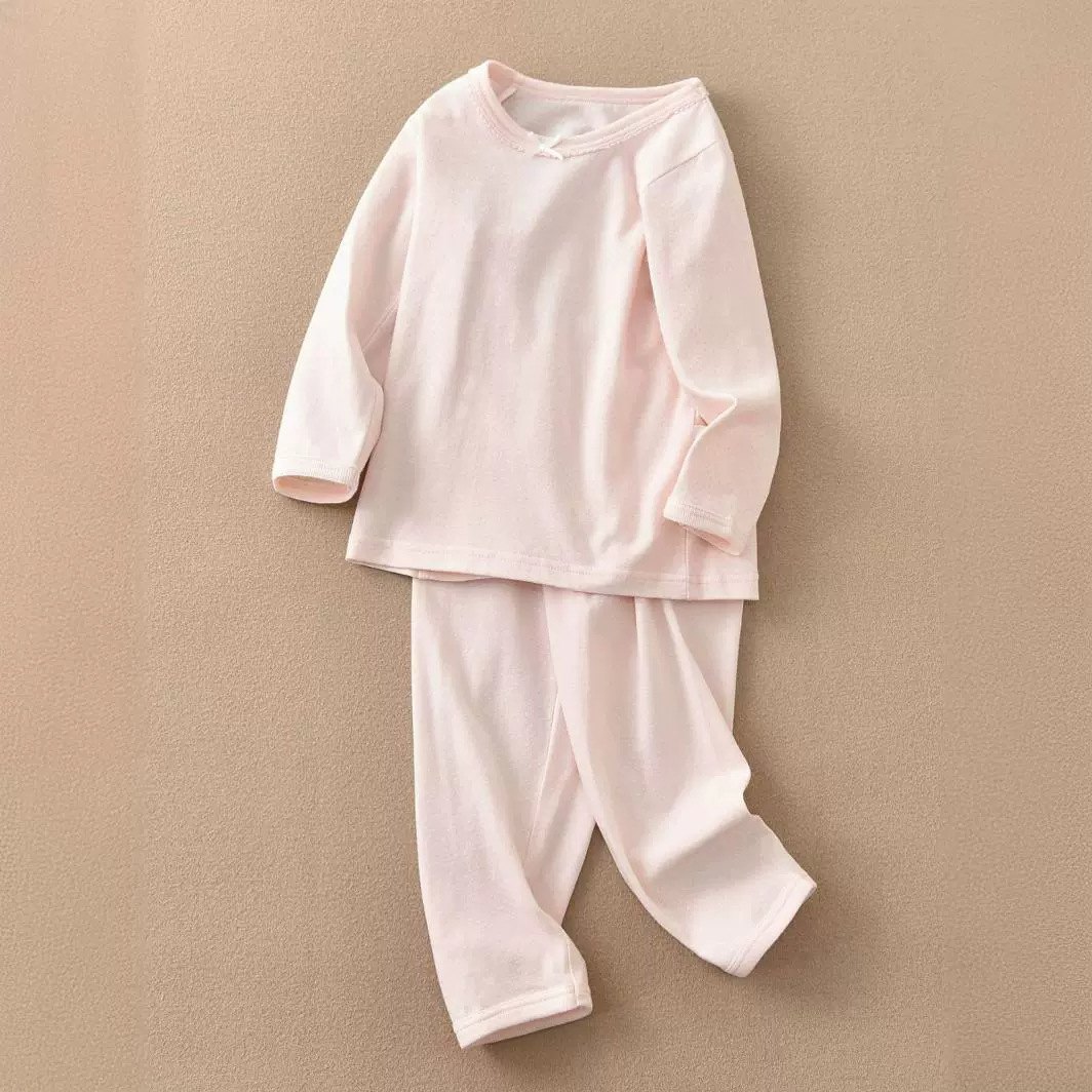 비즈와 핑크 도트가 전체적으로 프린트된 아민 코튼 긴팔 슈트(1세트)