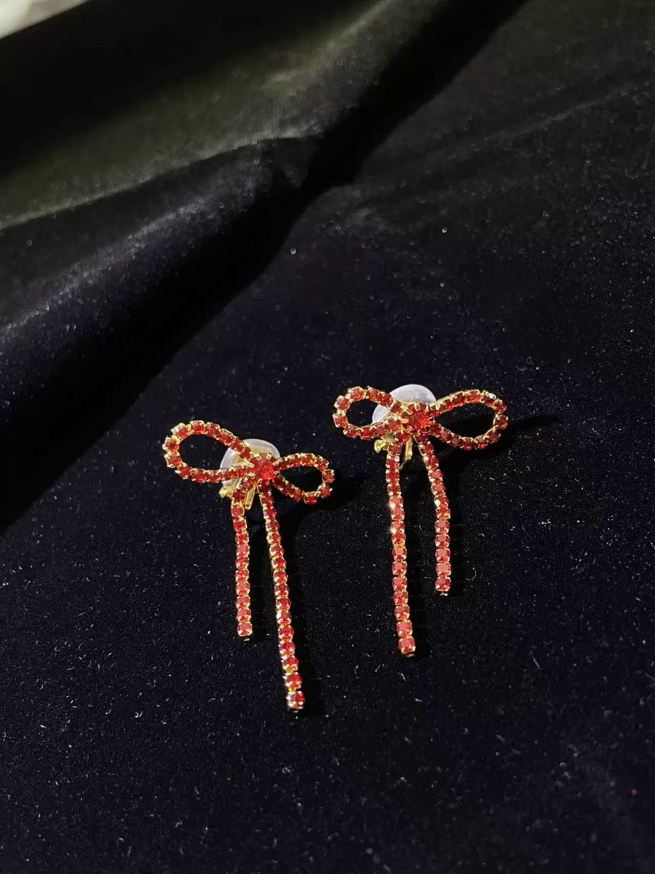 Серьги DINGKA бант с rhinestone, медь с серебряным покрытием, 4.4×2.7 см, 7.3 г