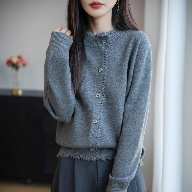 Lace-Trimmed Round-Neck Layered Miu-Style Knitted Cardigan 2025 Autumn New Women's Sweater Coat