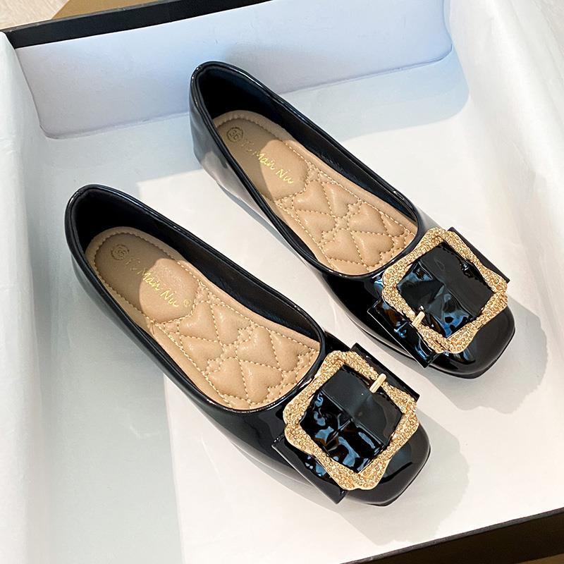 Versatile Shallow Mouth Single For Women 2021 Spring And Autumn New Fashion Trend Soft Sole Square Toe Loafers Flat Red_vogvips.com