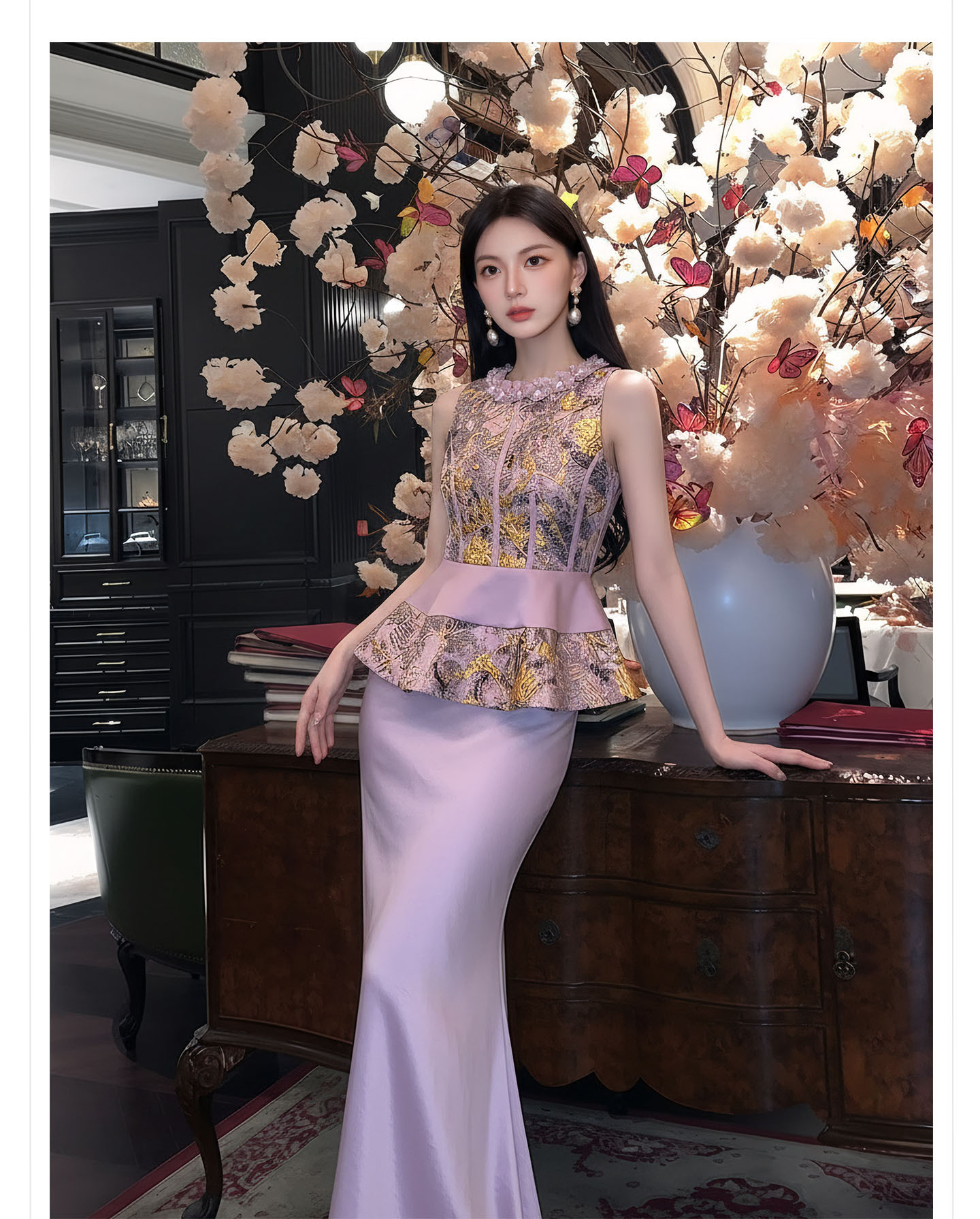 Bộ set nữ quốc phong gồm áo gile hoa văn + áo khoác cardigan + chân váy trơn — Bộ ba mảnh, Trang chủ, bộ hai mảnh, áo khoác chi tiết 6