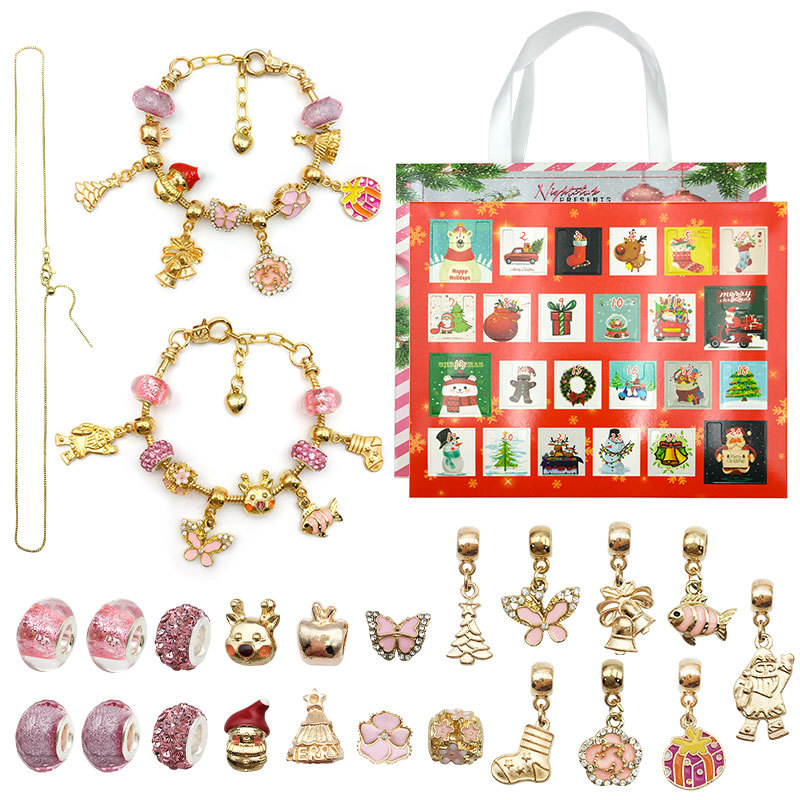 Oro rosa/plata Navidad 24 cuenta atrás calendario ciego caja hecha a mano de los niños regalo dibujos animados traje joyería