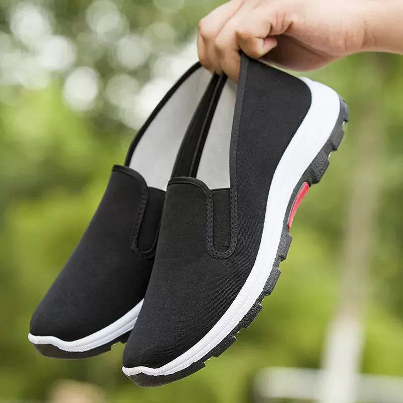 Тканевая обувь Old Beijing, Мужская рабочая обувь, износостойкая Рабочая износостойкая повседневная обувь без шнуровки, мягкая подошва, черная Тканевая обувь, папа, обувь