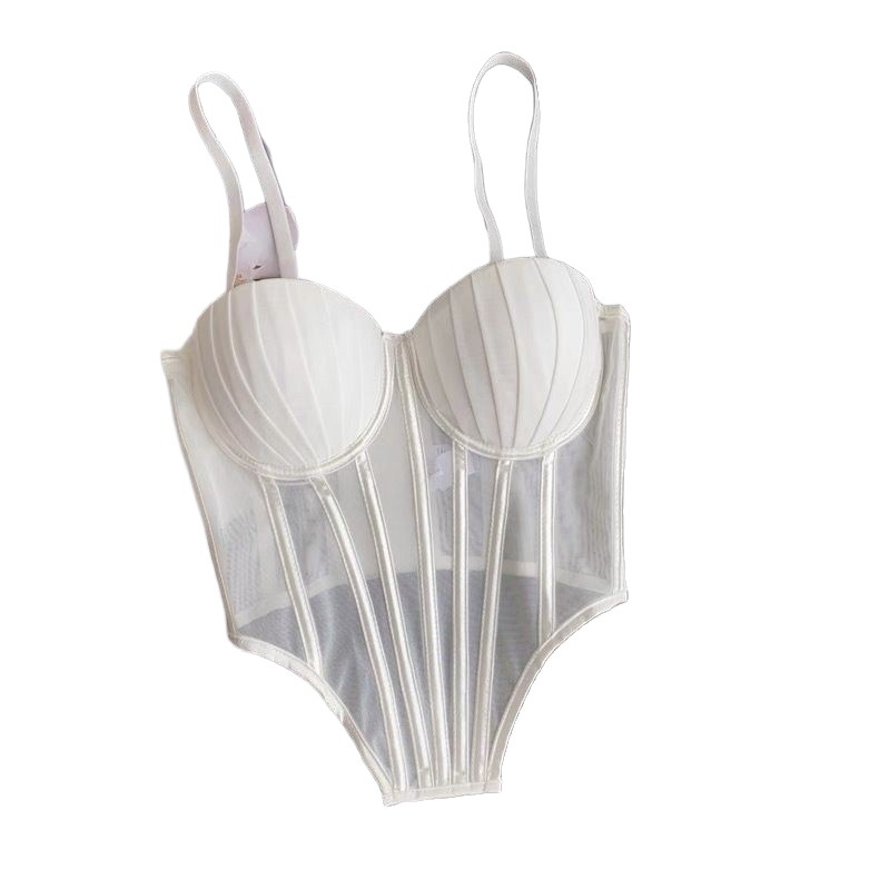 Top senza spalline da donna con seducente design a spina di pesce, imbottitura, pieghe, silhouette aderente, intimo versatile, pigiama_voghion.com