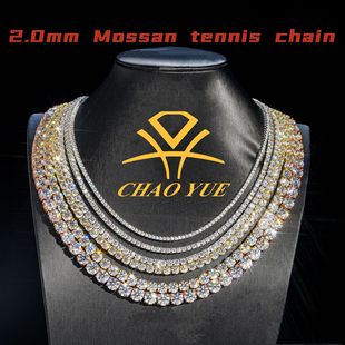 European and American 2mm Hot-Selling S925 Silver Inlaid with D Color Moissanite Tennis Chain Personalized Fashion Single Row Stone Men's and Women's Bracelet Necklace