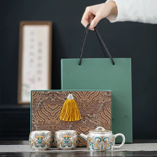 999鎏银银壶茶壶功夫茶具套装家用茶杯文创高端茶具送长辈送客户