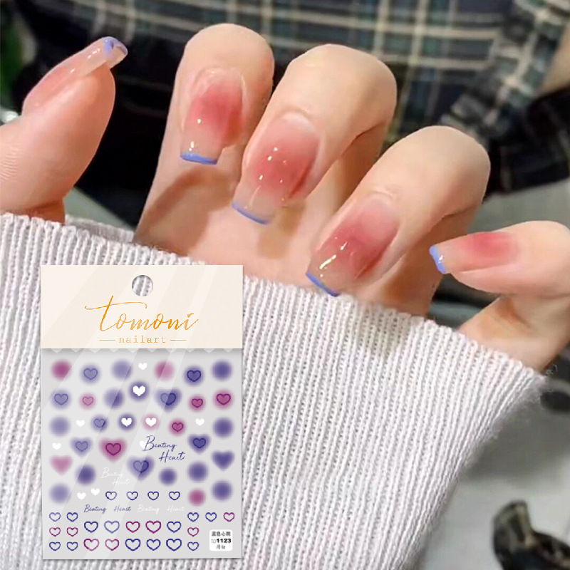 Pegatinas de rubor de uñas de celebridades en línea de estilo japonés Jade color de grasa suave melocotón francés chica floreciente amor gradiente pegatinas de uñas