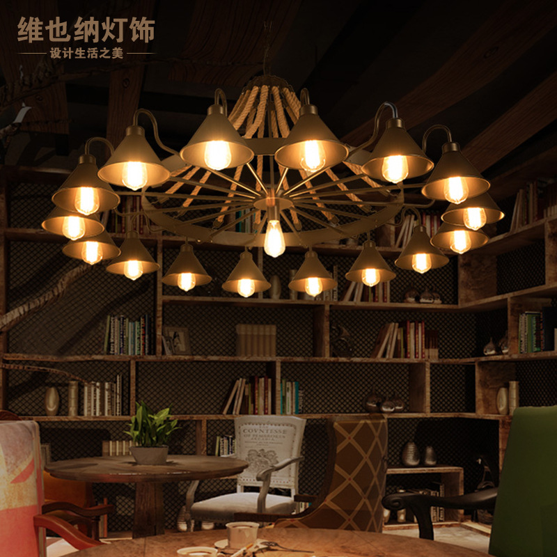 美式乡村复古麻绳大吊灯餐厅客厅酒店民宿火锅饭店包厢工业风吊灯