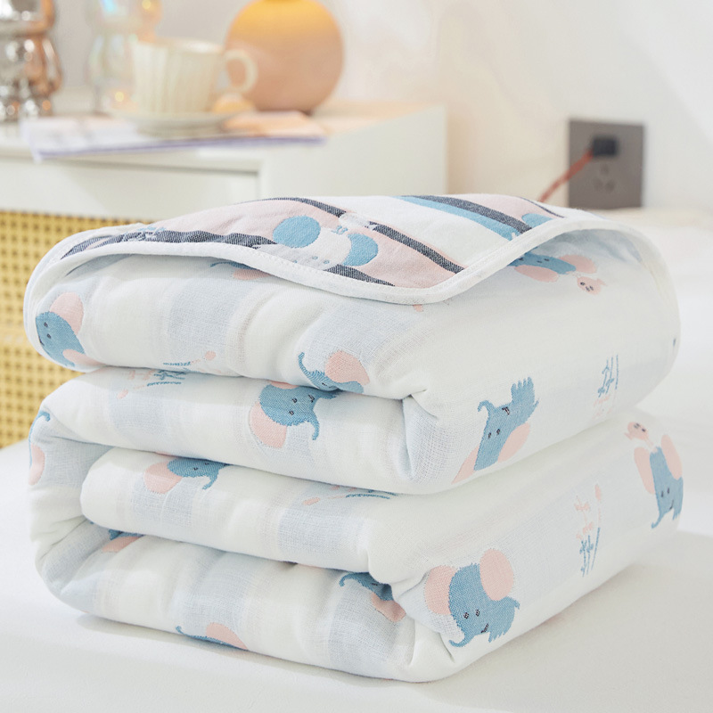 (Cute elephant) / 90x 100cm "cotton 6 layer yarn" baby