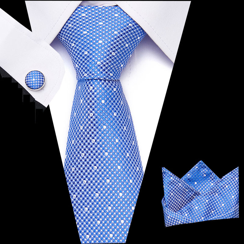 Set de corbata 3 piezas hombre azul corbata formal pañuelo_voghion.com