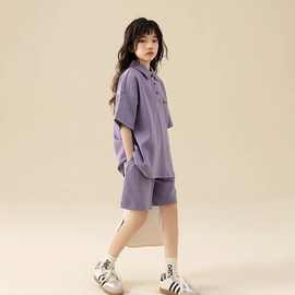 女童夏装套装2025新款儿童洋气运动童装中大童夏季炸街两件套短袖
