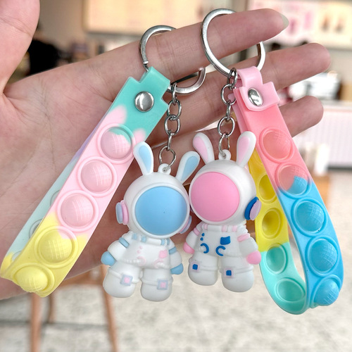 Cartoon Space Rabbit Keychain Cute Astronaut Space Couple Soft Rubber Mini Pendant Key Ring Decor
