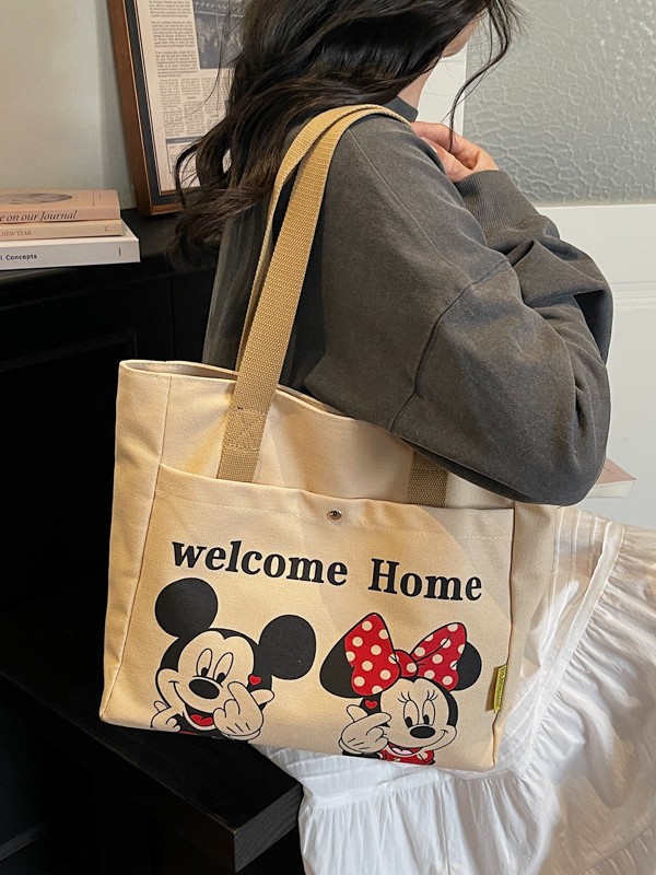 Bolsa de lona de gran capacidad de dibujos animados de mujeres nuevas bolsas de compras portátiles de viaje diario bolsas de almuerzo de hombro