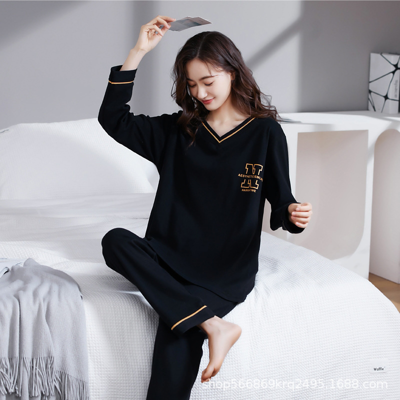 Women's Cotton Pajamas Women's Spring Autumn and Winter Long Sleeve Cute Large Size Home Clothes Two-piece Suit Thin Simple Fashion