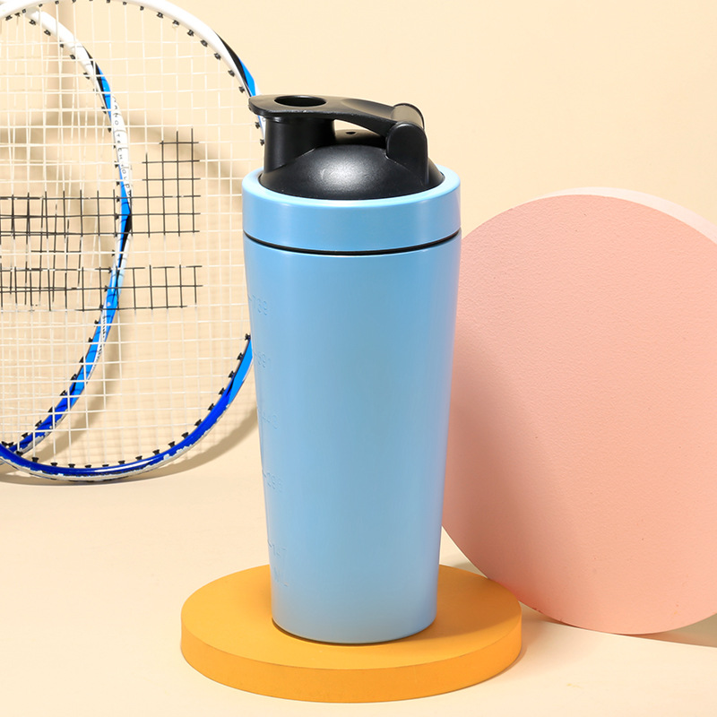 Botella de agua deportiva personalizada con impresión de logotipo, vaso mezclador portátil de acero inoxidable con aislamiento al vacío para exteriores.