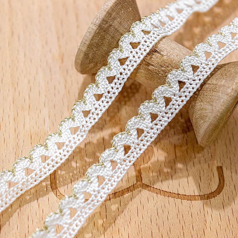 天缘レース花柄飾り材 幅0.6cm 小犬歯模様 金銀糸 人造綿糸 衣類装飾用生地