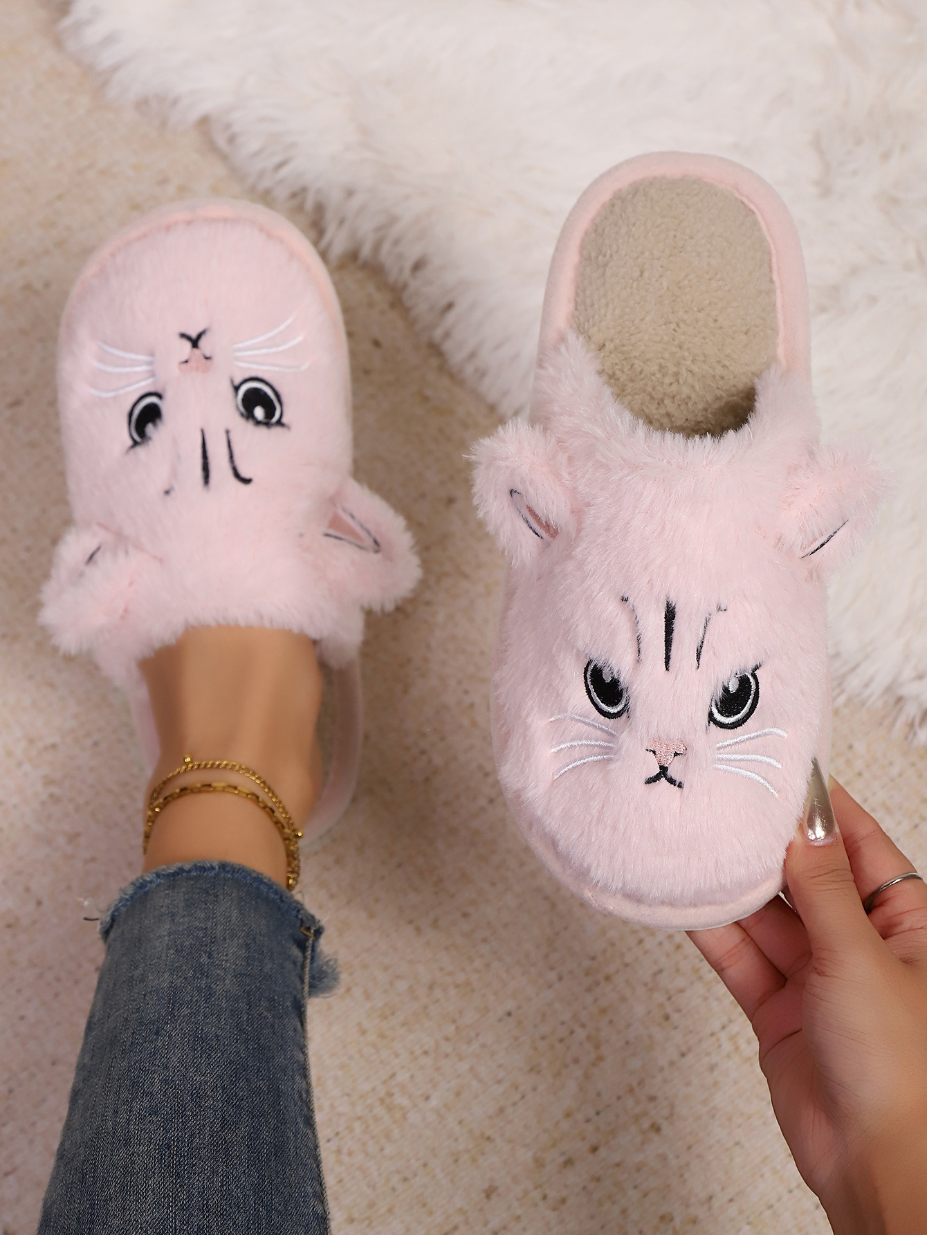 Baotou transfronterizo damas otoño invierno interior y exterior soleas cálidas de peluche zapatillas de algodón zapatillas de espuma EVA suela