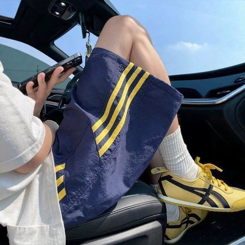 Three-stripe quick-dry sports shorts for men, summer thin basketball pants, American-style trendy casual plus-size knee-length shorts