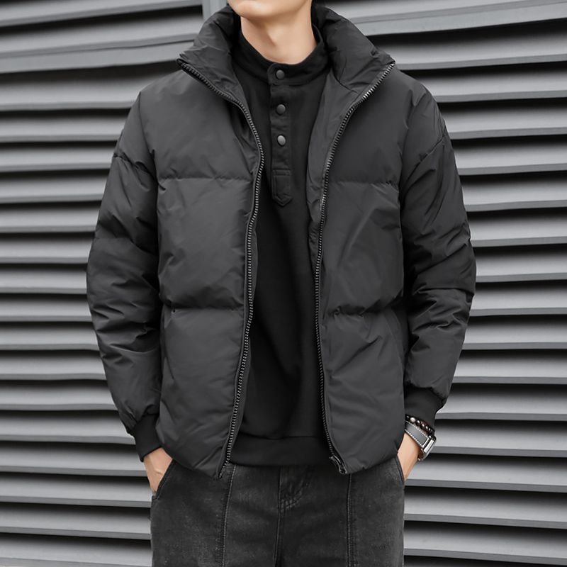 European and American Lightweight down Jacket for Men, Casual Thickened Stand Collar Loose Top, Winter Coat, Warm Short White Duck down