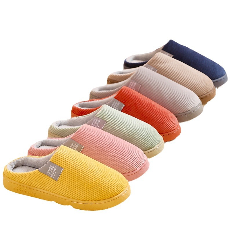 Cotton slippers women's autumn and winter fleece-lined warm couple home indoor household confinement non-slip woolen slippers men's winter wholesale