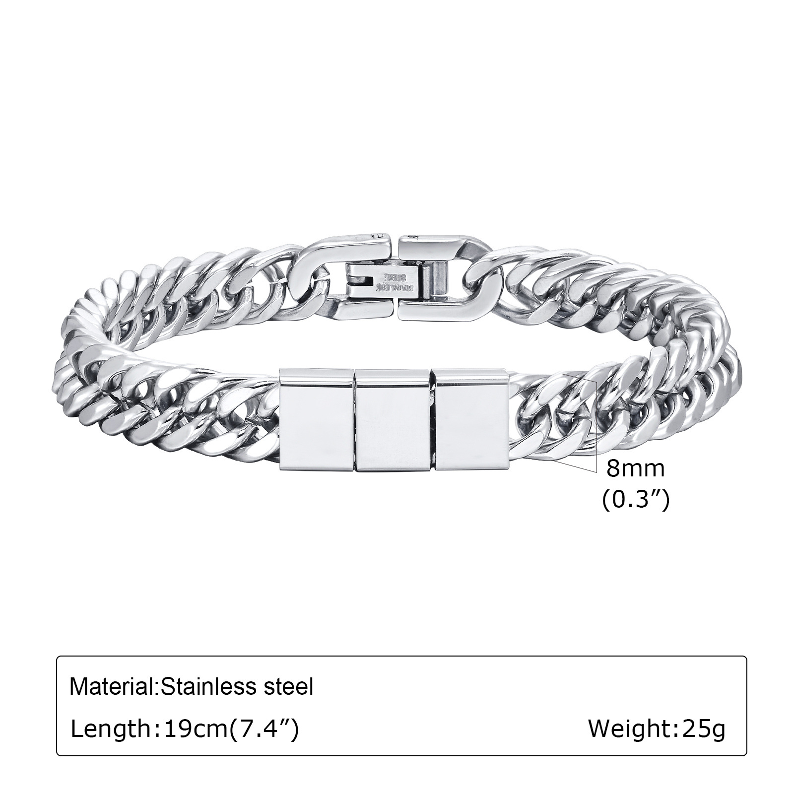 Titanium Steel Cuban Chain Bracelet Geometric Design For Men_voghion.com