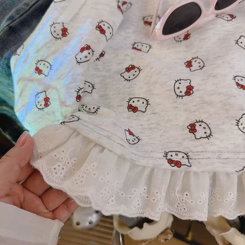 女童两件套女宝宝可爱满印小KT时尚卡通圆领卫衣堆堆袜打底裤套装|undefined