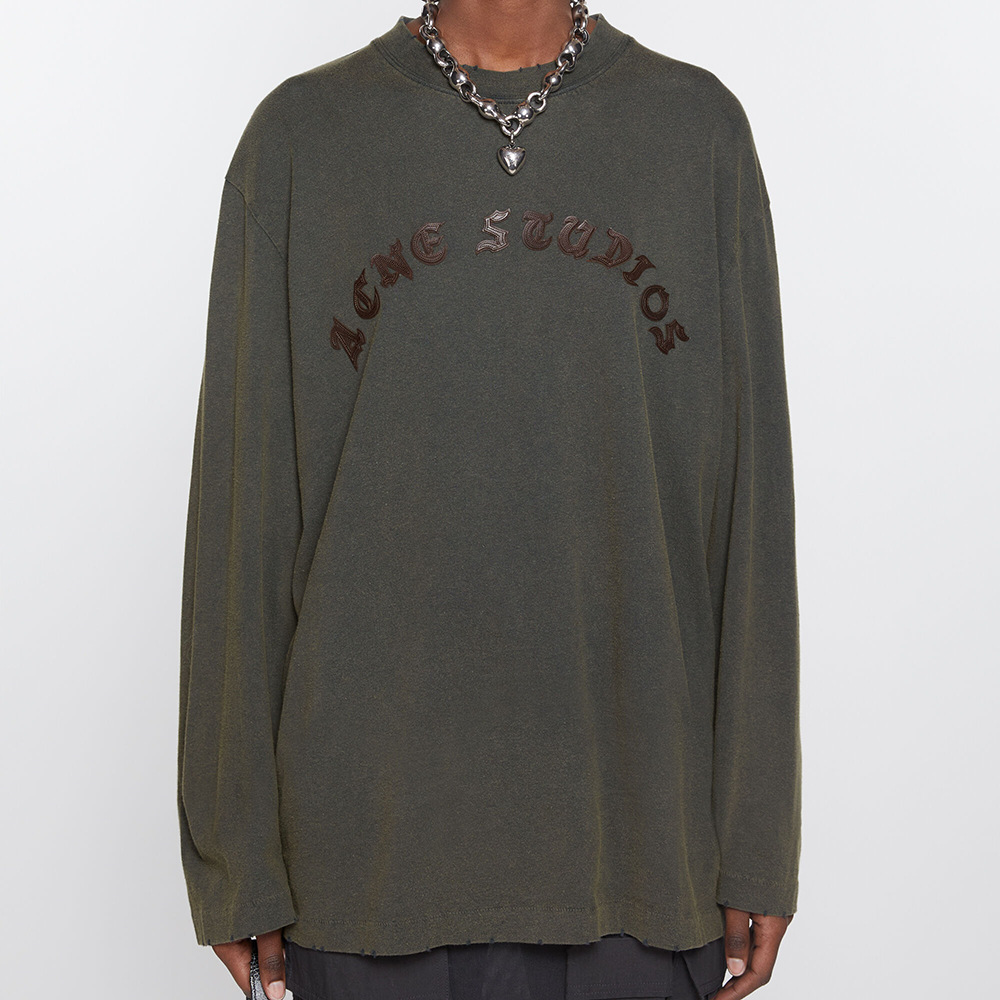 Alta versión de la marca de marea AC agua de lavado hace cuero viejo bordado LOGO de manga larga pareja relajada hombre y mujer casual