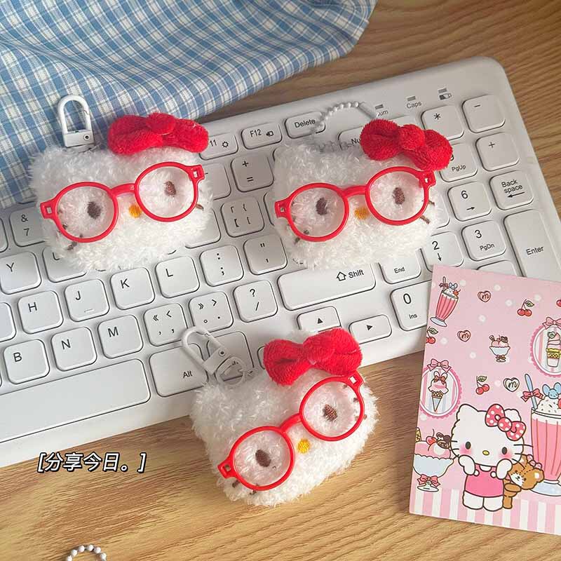 Retro Red Glasses Kt Cat Pendant Cute Cartoon Doll Keychain Bag Pendant Plush Y2K Style Ornament