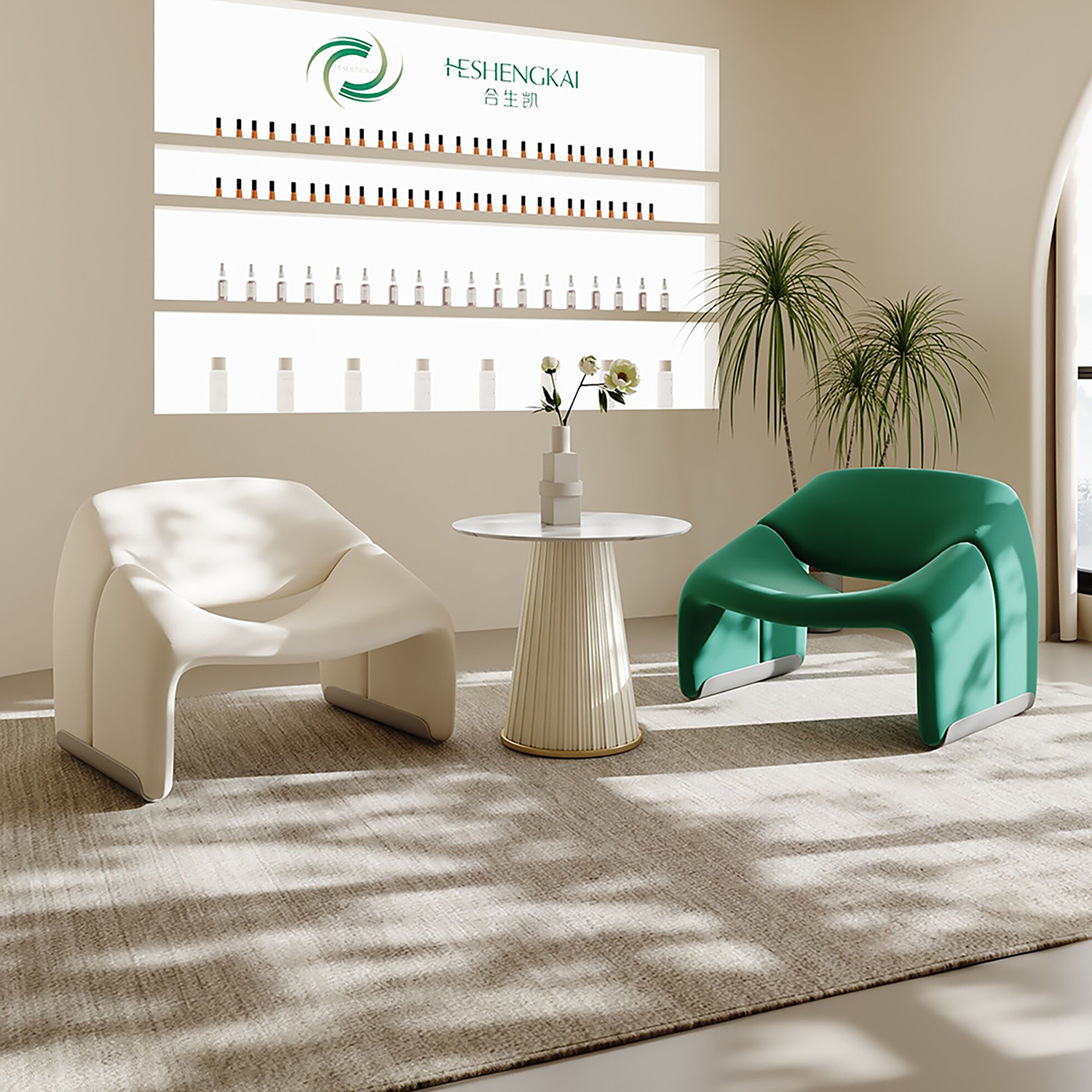 Francés color crema insofá perezoso salón de belleza club pequeño sala de estar mesa de negociación combinación de sillas