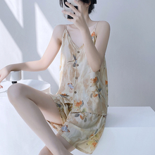 睡衣女绵绸新款吊带夏天高级感两件套新中式国风棉绸家居服套装