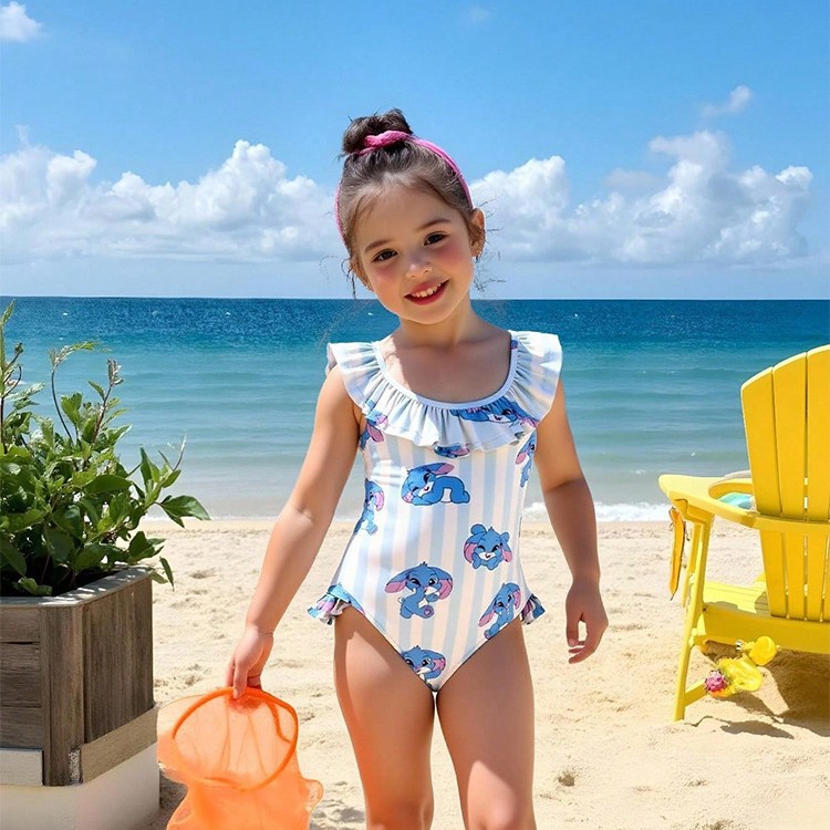 Cross-Border New Children's Swimsuit Female Printed One-Piece Girl Swimsuit Cute Style Cartoon Baby One-Piece Swimsuit