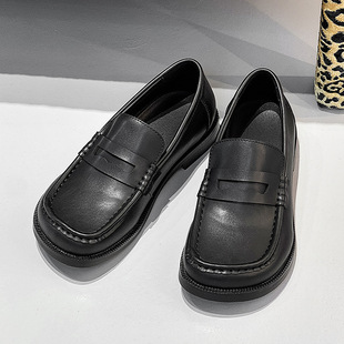 High-end British Retro Black Bean Shoes Men's Shoes Square Toe Commuter All-match Slip-on Shoes Old Money Style Loafers