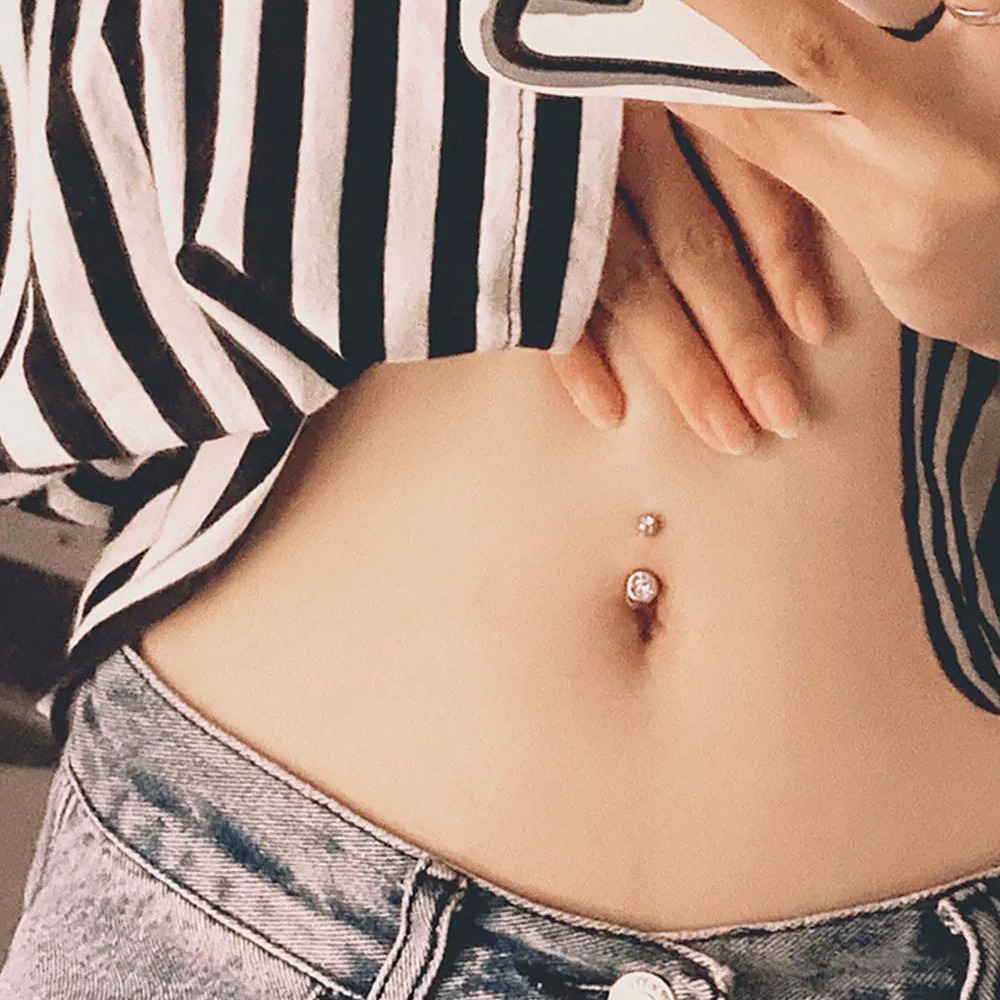 Modisches, grenzüberschreitendes 8-teiliges Bauchnabelpiercing-Set aus Edelstahl mit diamantbesetztem Glitzer und Perlenkugeln, einfach zu tragen_voghion.com