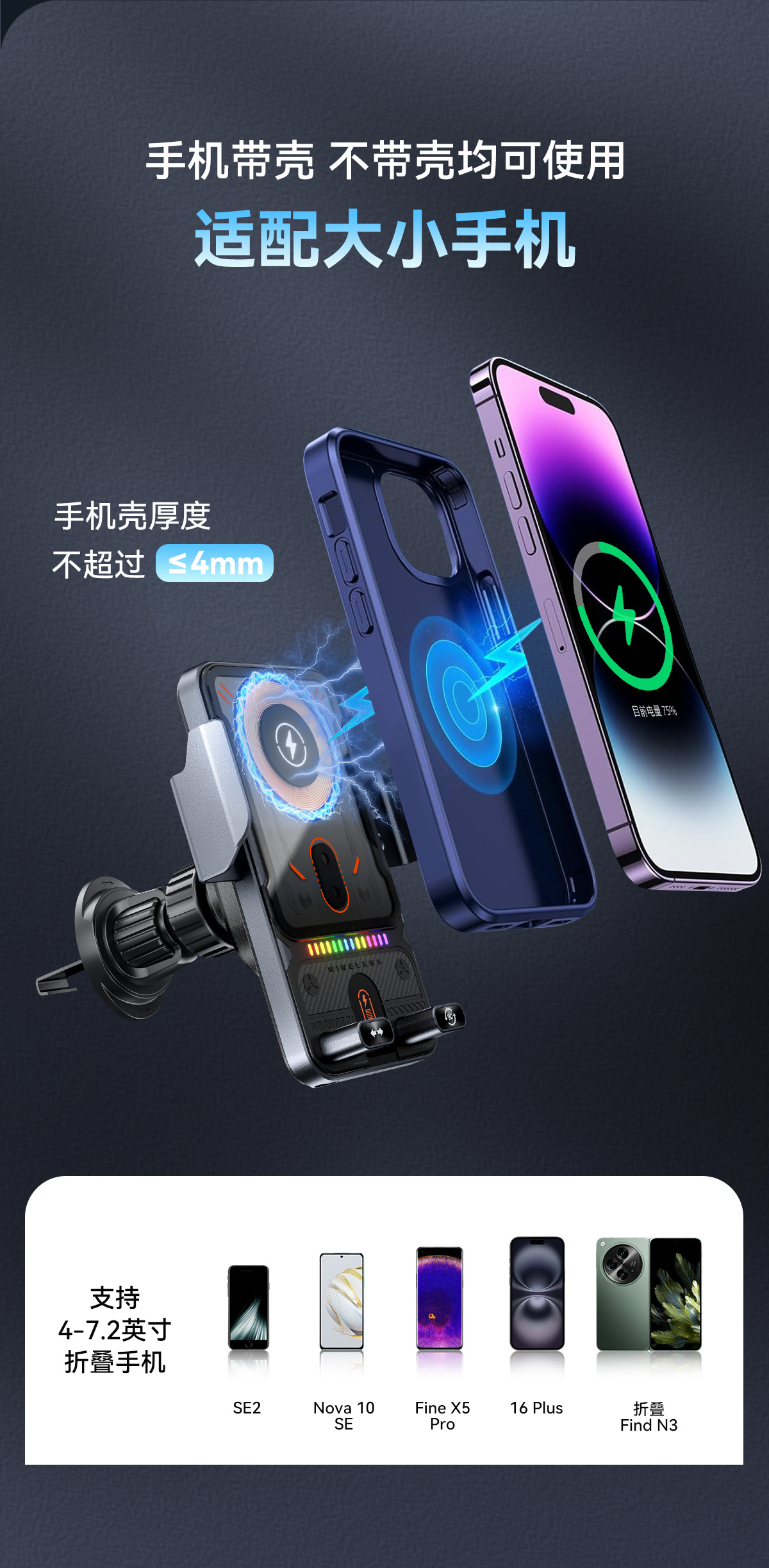 New car holder dual-motor electric rotary opening and closing mobile phone holder wireless fast charging car mobile phone holder