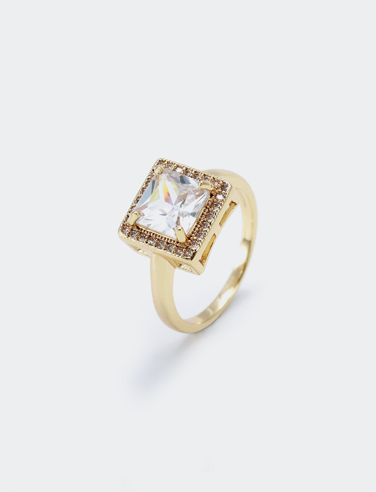 Fashion White Square Zircon Gold Plated Ring Wholesale display picture 2