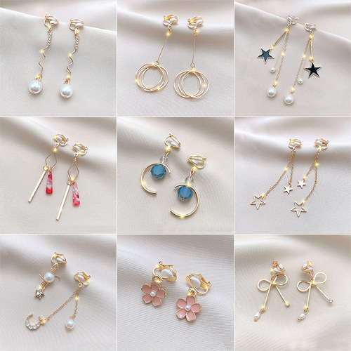 Pearl tassel ear clip without piercing, high-end earrings for women, niche Korean ear bone clip earrings, temperament and versatile accessories