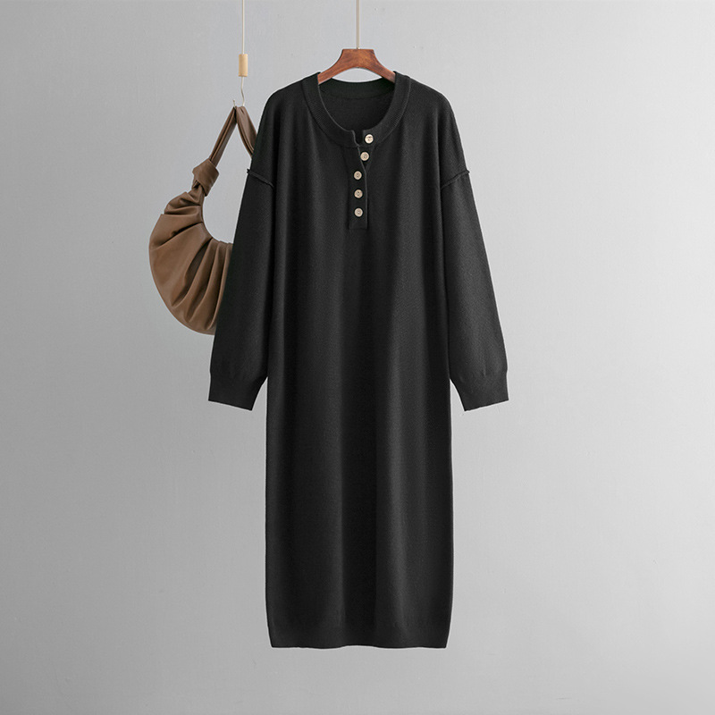 Vestido de punto con botones para otoño e invierno, color liso, holgado e informal, para mujer