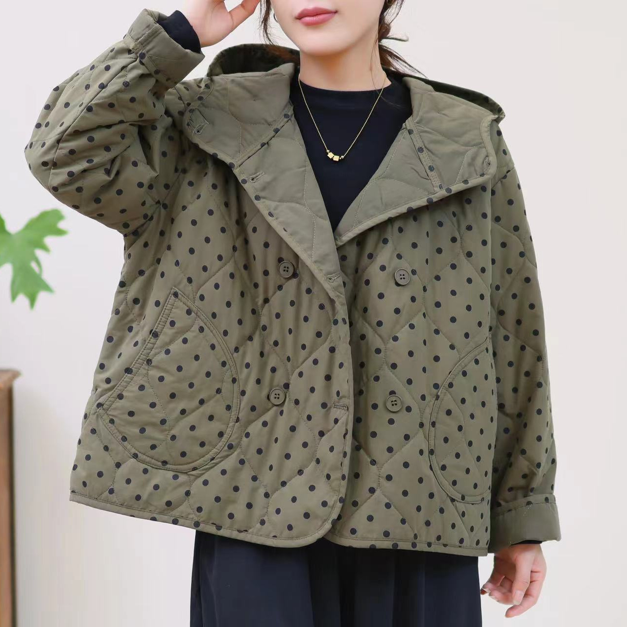 (2개) 24311 빈티지 인쇄 후드 느슨한 예술적 코튼 재킷 따뜻한 코튼 재킷