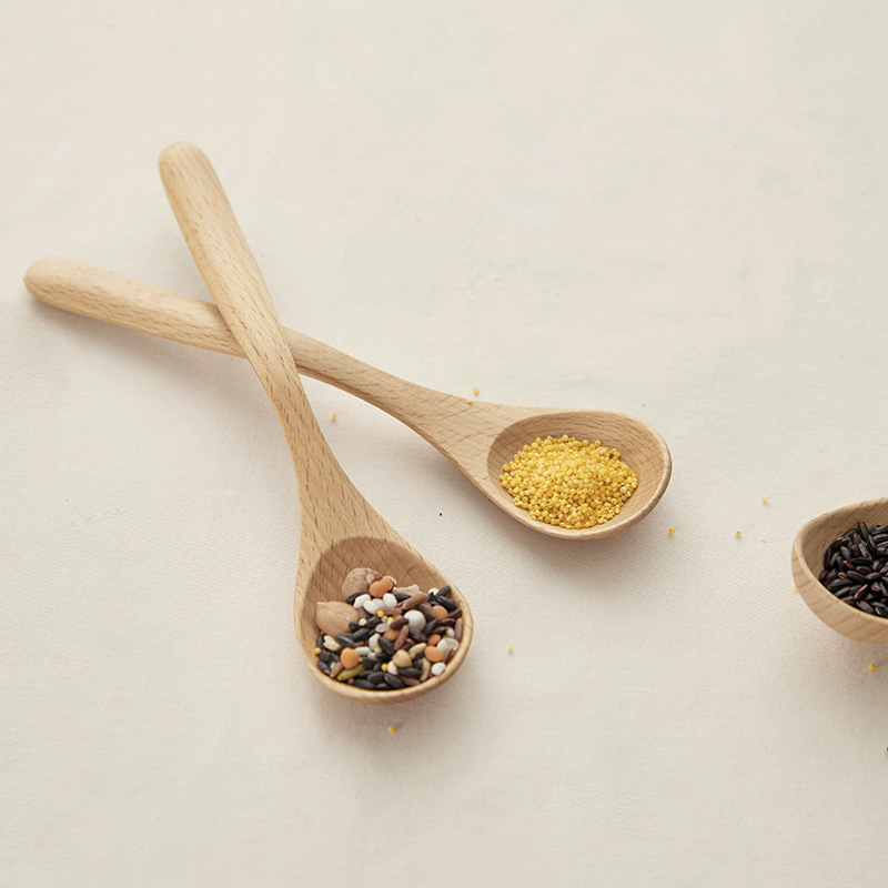 Madera sólida cocina cuchara de hayale tenedor de madera cuchara de doble cabeza tenedor de cocina de café mermelada cuchara de postre LOGO personalizado