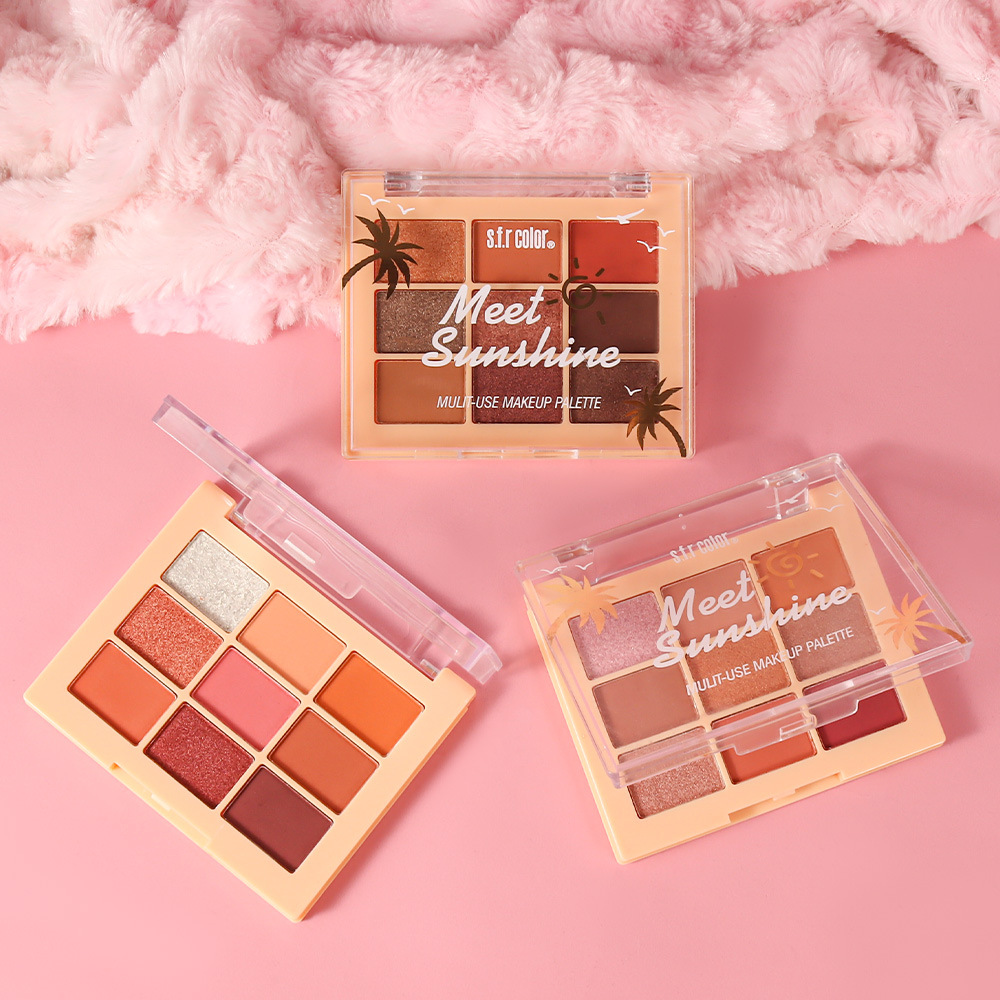 Paleta de sombras de ojos s.f.r en tonos tierra, acabado mate, naranja, marrón, perlado, brillante, chocolate, paleta de nueve colores para mujer, ligera y portátil.