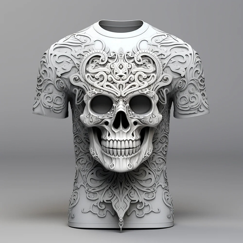 Cross-Border Hot-Selling Skull Armor Men's T-Shirt with 3D Printed Novelty Graphics, Fashionable Trendy Print, Round Neck, Short Sleeves Cross-Border Hot-Selling Skull Armor Men's T-Shirt with 3D Printed Novelty Graphics, Fashionable Trendy Print, Round Neck, Short Sleeves