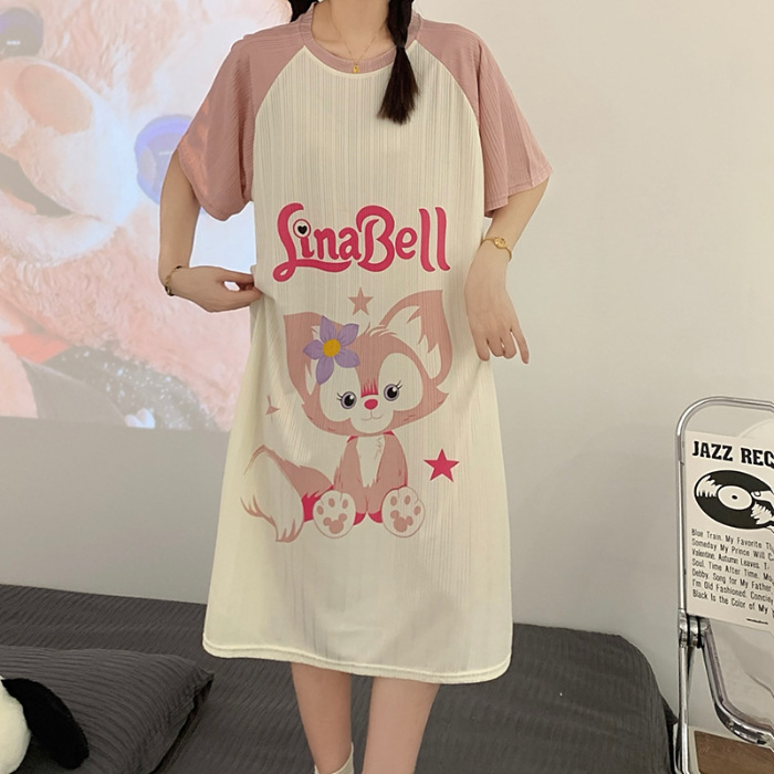 2023 camisón de verano cuello redondo de las mujeres de dibujos animados estudiante Delgado pijamas de manga corta