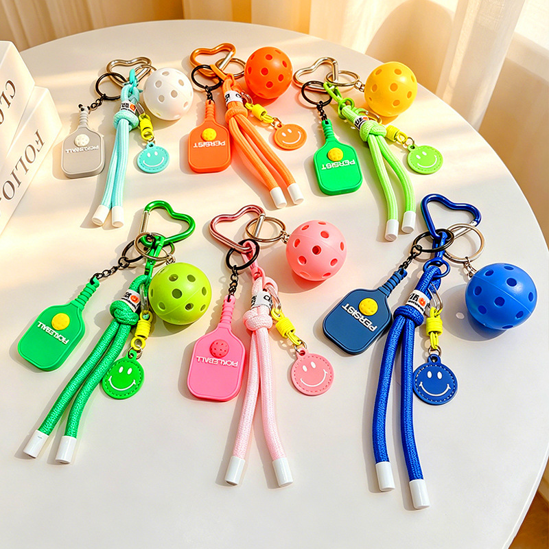 Colorful Smiley Face Pickleball Racket Keychain New Sports Style Dopamine Combination Pendant Couple Bag Keychain