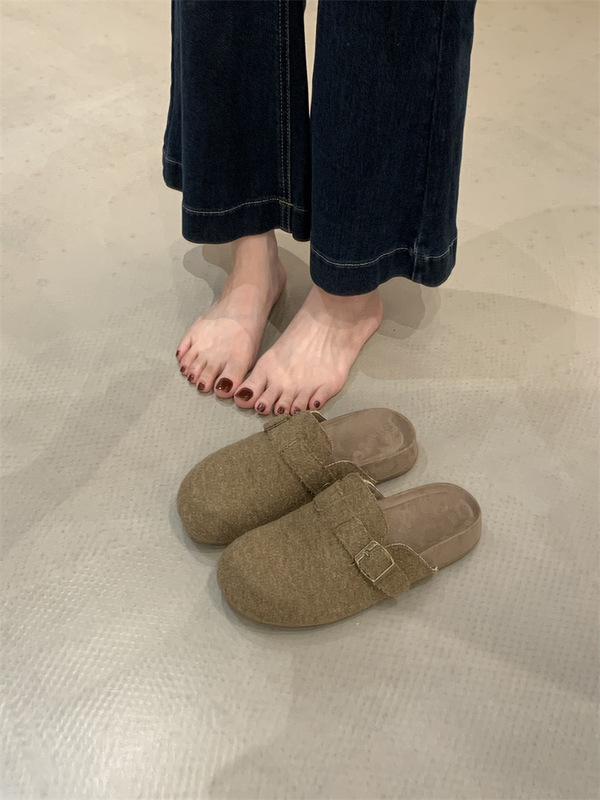 感厚底灰色勃肯鞋女外穿大头丑萌复古百搭懒人一脚蹬半拖鞋女|undefined