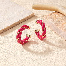 欧美新款皮绳环绕手工耳环时尚夸张耳圈高级感复古耳饰一件代发