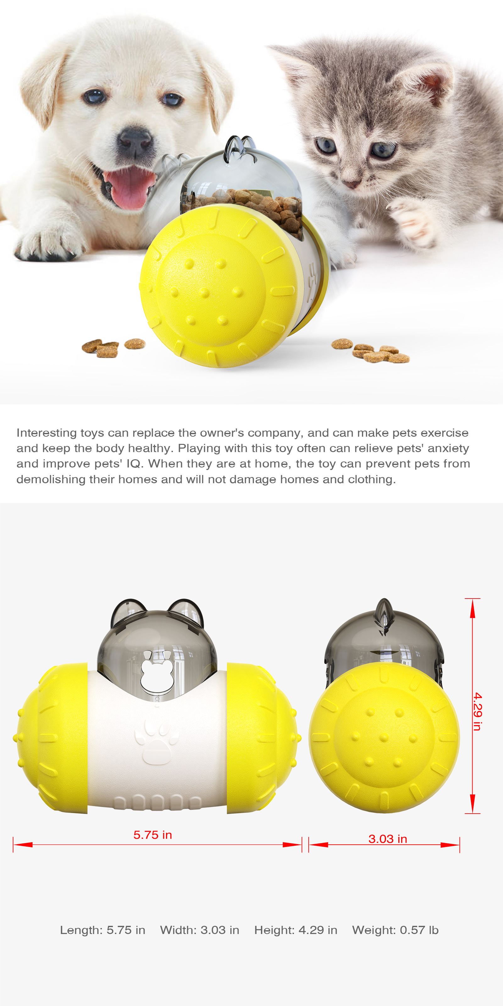 Wholesale Self-Balancing Bear Treat Dispenser Toy for Cats/Dogs (ABS, No Battery)