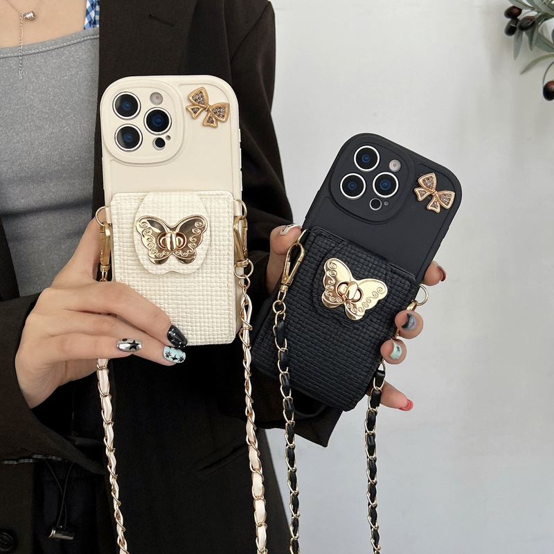 Multifunctional Butterfly Card Holder Suitable for Iphone17Air Mobile Phone Case Apple 15/16Promax Protective Cover Diagonal